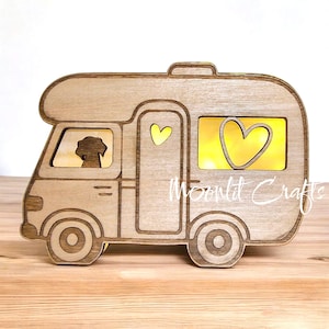Motorhome Camper Van Table or Night Light, Dog & Heart Cutouts, USB Powered