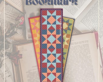 Patrón de marcapáginas de punto de cruz con bloques de colcha de estrellas: Apto para principiantes (patrón en PDF)