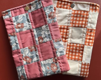 Funda acolchada de patchwork para lector electrónico Kindle Kobo, hecha a mano, con cierre de botón.