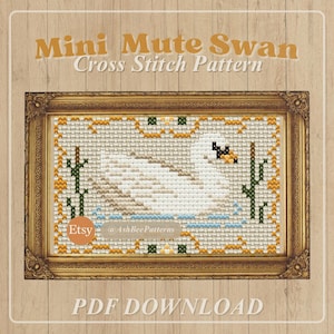 Mute Swan Mini Vintage Cross Stitch Pattern Download PDF - Beginner Friendly - Vintage Styled Cross-Stitch Waterfowl North America Swan