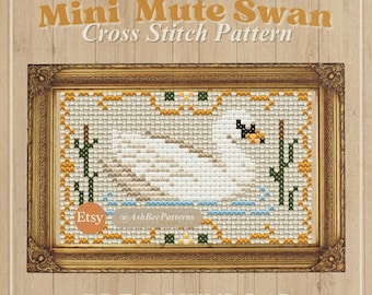 Patrón de punto de cruz de cisne mudo: diseño vintage de aves acuáticas (descarga en PDF)