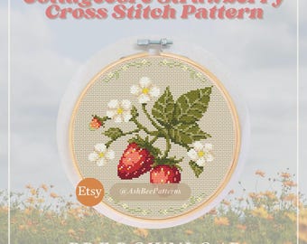 Patrón de punto de cruz estilo cottagecore de fresa – Fruta botánica (Patrón en PDF)