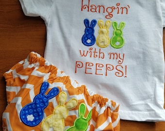 Hangin' With My Peeps - Embroidered Bodysuit &  Diaper Cover Set - Orange, Blue, Yellow, Green