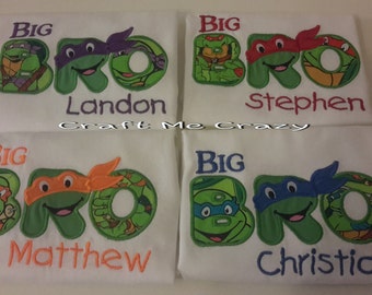 Teenage Turtle Brother - Embroidered Personalized Sibling Shirt - Little, Middle, Big Bro