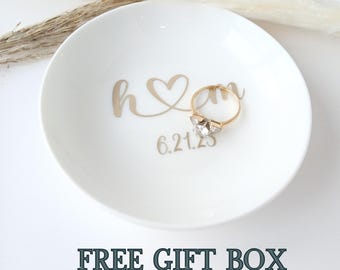 Personalized Porcelain Engagement Ring Dish, Bride Gift