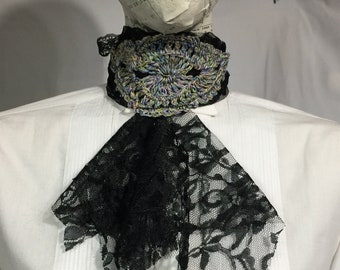 Black lace Jabot, lace collar, crochet feature, cosplay, Geechlark 325