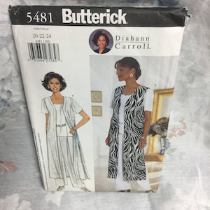 May include: A sewing pattern for a long vest with a zebra print design. The pattern is by Butterick and is for sizes 20-24. The pattern is designed by Diahn Carroll.