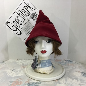 House Witch Hat, Heavy Red velvet, gnome, fairy cap, gift for women, L, Geechlark 6547