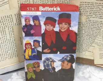 Butterick 5787, Child hat, adult Hat, family hats, Scarf, mittens, sewing pattern, Uncut, all Sizes