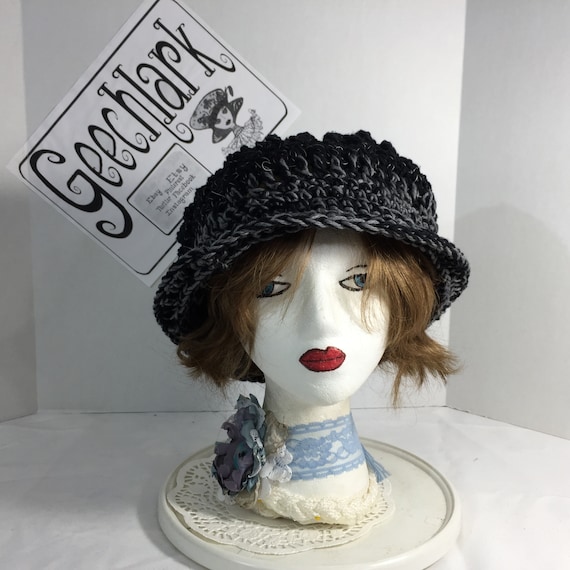 Grey Crocheted Floral Wide Brim Hat Floral Bucket Hat - Etsy main image 4