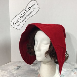 Red hat, Victorian Bonnet, reenactment hat, civil war, red velveteen, cosplay, gift for women, Geechlark 5224