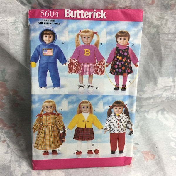 Butterick 5604, Dolls Clothes, 18 inch doll, cheerleading skirt, jogging suit, school clothing, sewing pattern uncut