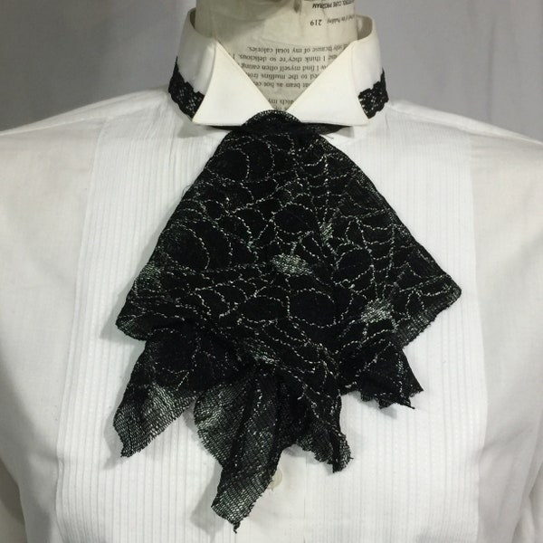 Goth lace Jabot, black neck tie, vamp lace collar, cosplay, Geechlark 5941