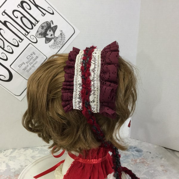 Gothic Lolita headband, burgundy lace Headdress, kawaii accessory, Geechlark 6560