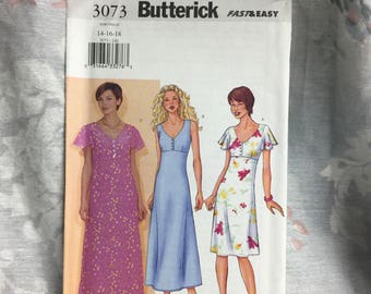 Butterick Pattern 3073 Misses Petite Very Easy Dress Sewing Pattern Uncut Size 14 16 18