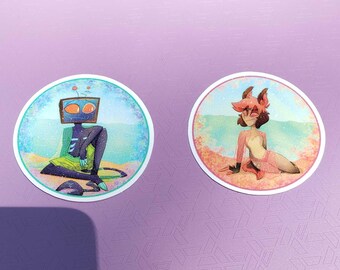 Alastor & Vox Summer Themed Frosted Sand Stickers