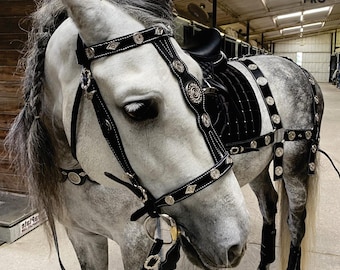 Fancy Horse Bridle Set With Breast Collar & Breeching , Leather Horse Bridle With Breast Collar , Horse Bridle , Horse Breeching
