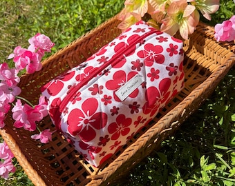 Handgefertigte Quilted Cotton Makeup Tasche, Floral Kosmetiktasche