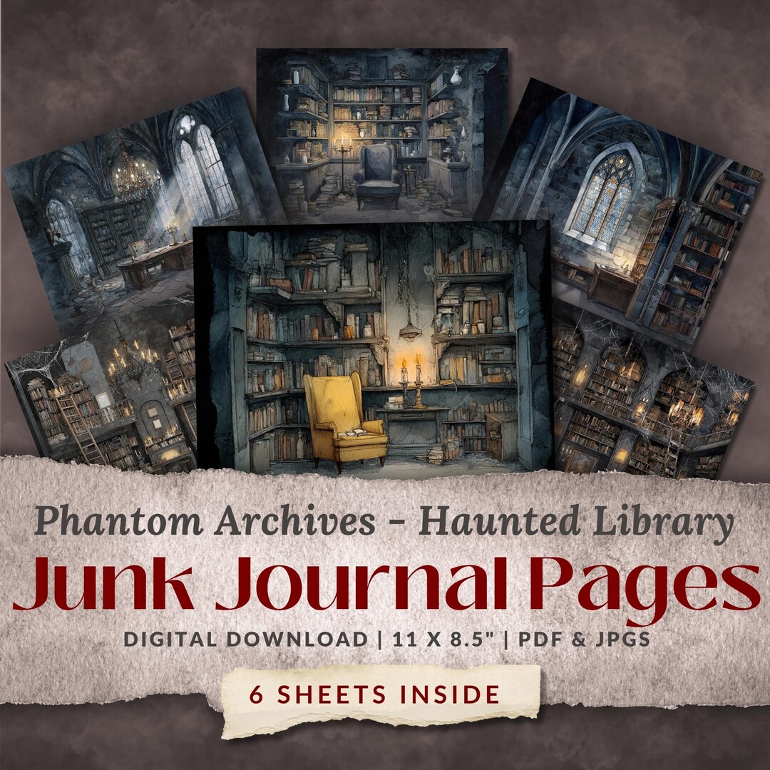 Junk Journal Pages – Haunted Library Decorative Papers, Dark Academia ...