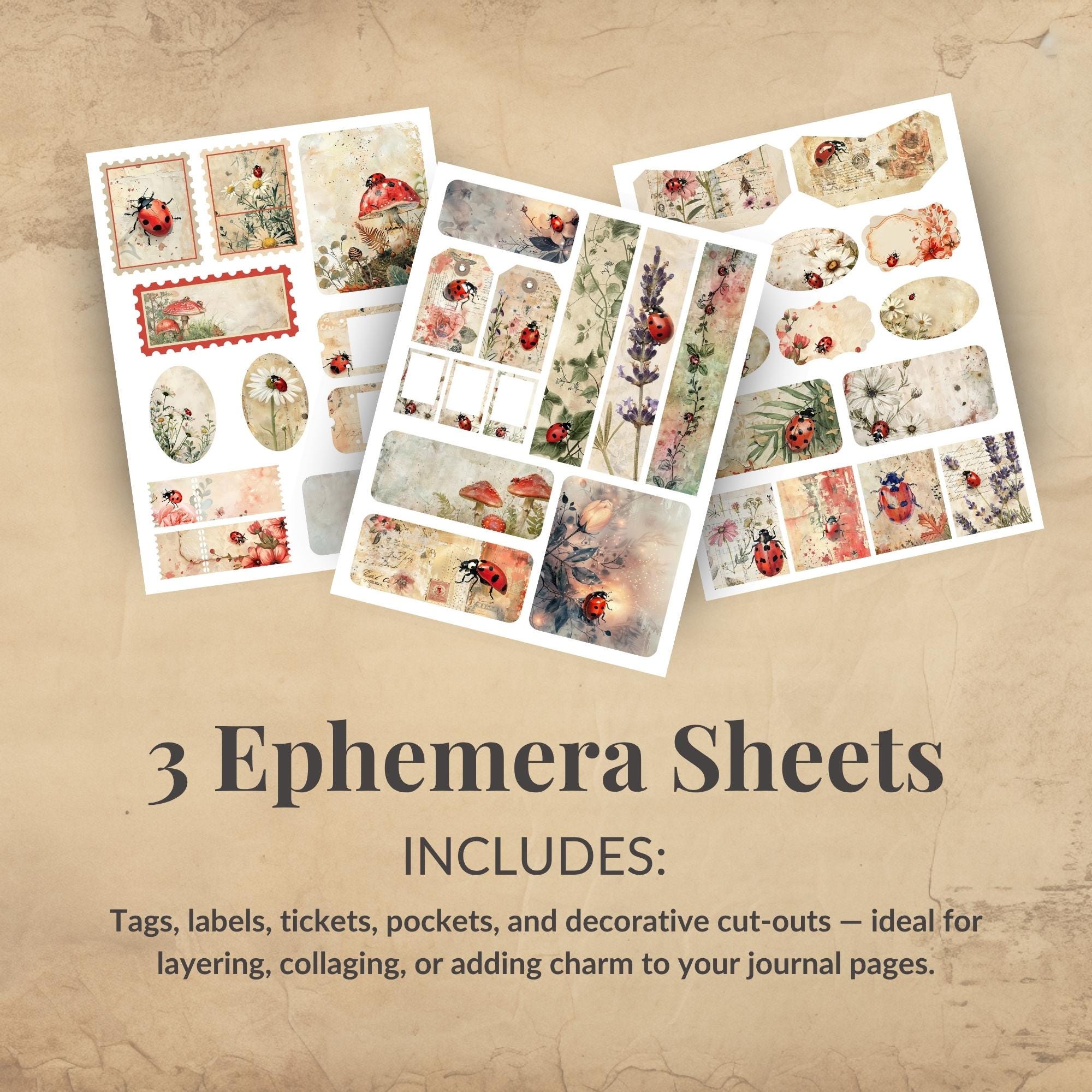 Ladybug Junk Journal Kit for Beginners – Printable Ephemera Set, Garden ...