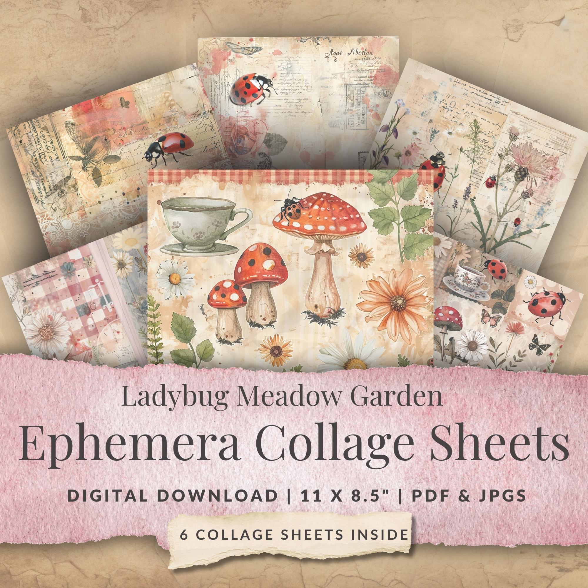 Ladybug Junk Journal Collage Sheets – Printable Ephemera Layering and ...