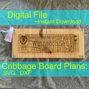 Cribbage board laser cutting files, SVG, DXF, customizable, board game, gift