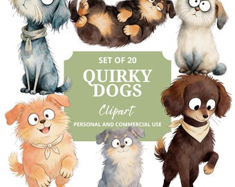Schrulliger Hund Clipart Bundle, PNGs, digitaler Download, kommerzielle Nutzung, Hundeliebhaber Geschenk