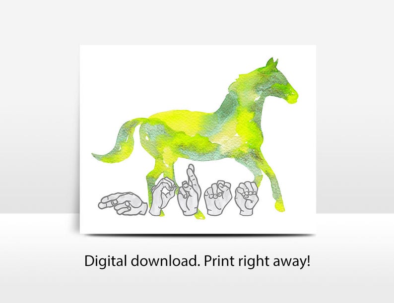 ASL Watercolor Horse Printable Nursery Art Deaf Culture Etsy