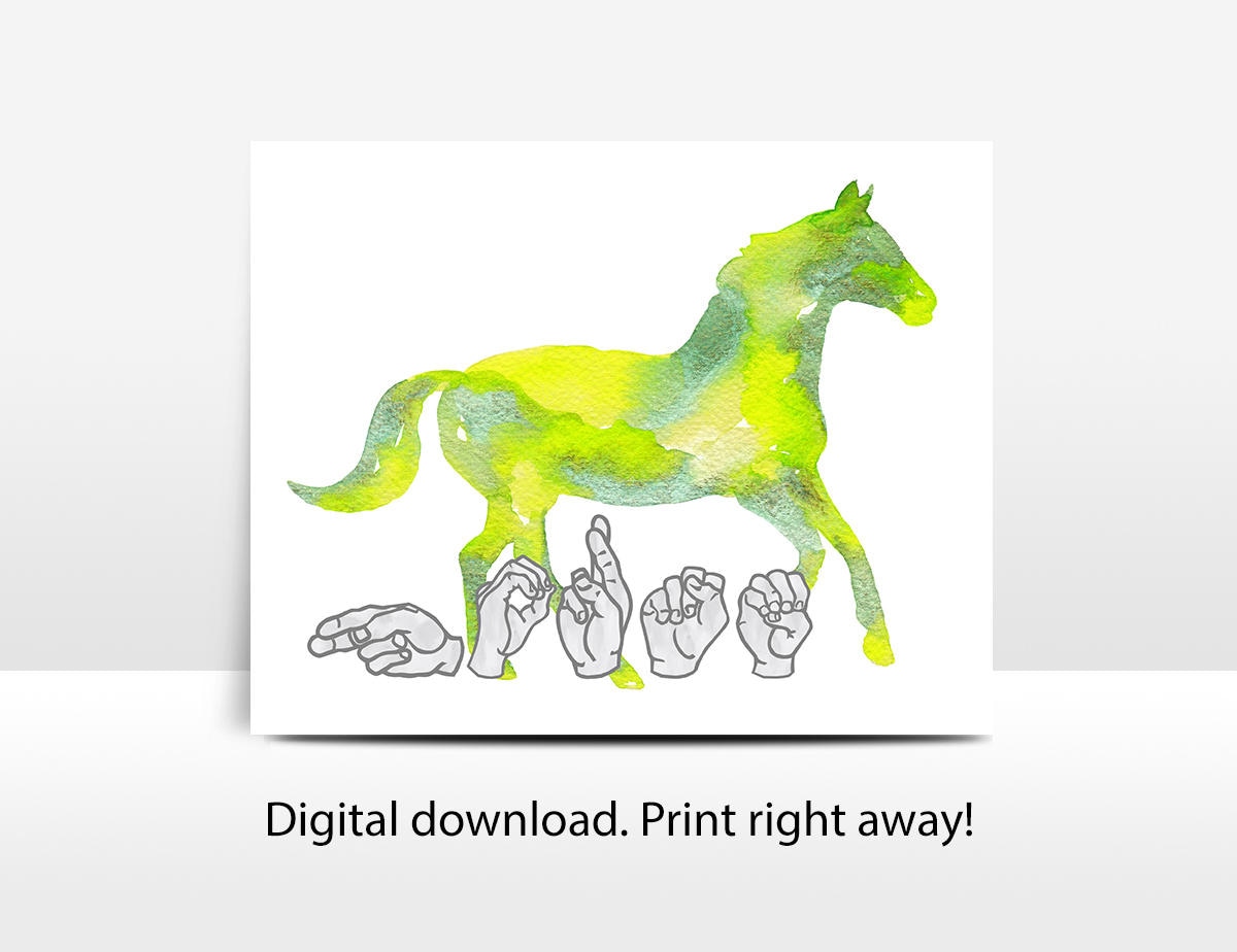 ASL Watercolor Horse Printable Nursery Art Deaf Culture Etsy