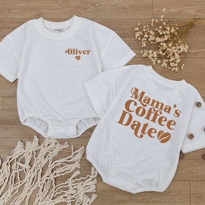 Custom Mama’s Coffee Date Baby Short Sleeve Bubble Romper, Baby Newborn Outfit, Light Mauve Baby Romper, Baby bodysuit, Coming Home Outfit