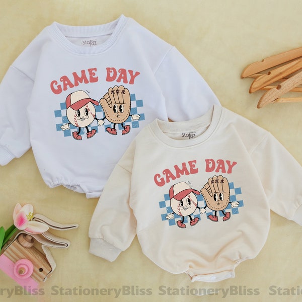 STAFAZ - Game Day One Piece, Game Day Baseball Romper, Boys Baseball Outfit, Game Day Baby Bodysuit, Retro Baseball Jumpsuit, Baby Baseball