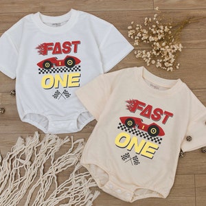 Personalized Fast One Birthday Bodysuit, Race Car Birthday Baby Romper, 1st Birthday Outfit, Fast One Matching Family Clothes, Birthday Boy