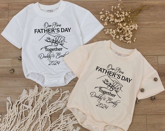 Personalized Funny Our First Father's Day Bodysuit, personalization kids shirt, Custom Birthday Girl Outfit, First Birthday Boy clothes