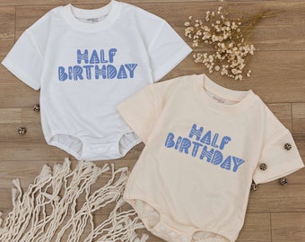 Half Birthday Boy Romper, Half Way To One Baby Romper, 6 Months Birthday Gift, Natural Birthday Outfit, Newborn For Boys, New Baby Clothes