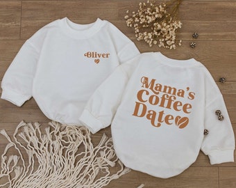 Custom Mama’s Coffee Date Baby Long Sleeve Bubble Romper, Baby Newborn Outfit, Light Mauve Baby Romper, Baby bodysuit, Coming Home Outfit