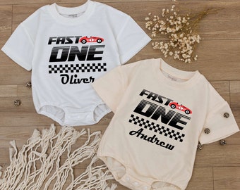 Personalized Fast One Birthday Bodysuit, Race Car Birthday Baby Romper, 1st Birthday Outfit, Fast One Matching Family Clothes, Birthday Boy