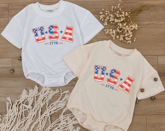 USA Baby Romper, Retro Party in the USA Romper, Fourth of July, Independence Day, Kids Bodysuit, Memorial Day, Toddler Tee, Natural Shirt