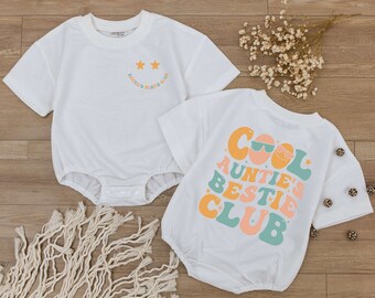 Cool Auntie's Bestie Club Baby Romper, Newborn Bodysuit, Shower Gift, First birthday Outfit, New Niece and Nephew Shirt, Cute Gifts For Aunt