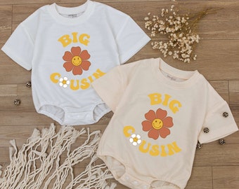 Big Cousin Baby Romper, Cute Cousin Bodysuit, Retro First Birthday Outfit, Cute baby Boy And Girl Clothes, Toddler shirt, gift for cousin