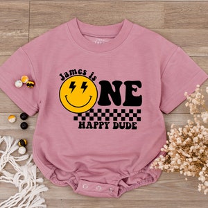 Custom One Happy Dude Birthday Bodysuit, personalization kid shirt, 1st Birthday, Smiley Face Birthday Outfit, First Birthday baby clothes image 5