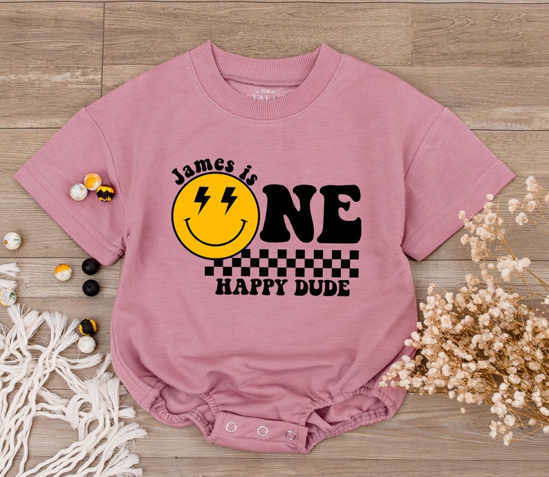 Custom One Happy Dude Birthday Bodysuit, personalization kid shirt, 1st Birthday, Smiley Face Birthday Outfit, First Birthday baby clothes image 5