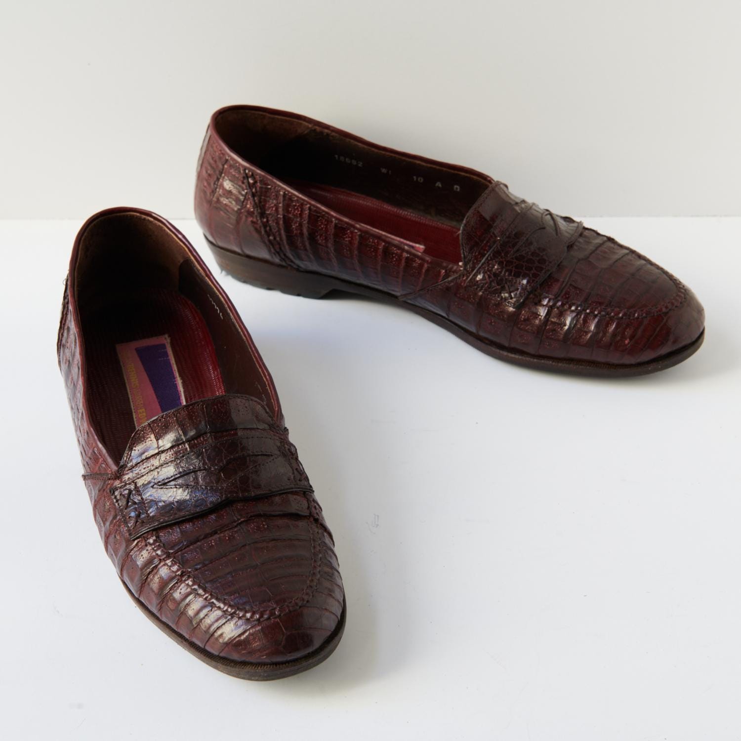 Susan Bennis/Warren Edwards Vintage Croc-Embossed Brown Loafers Vintage Crocodile Embossed Leather Loafers | Susan Bennis  main image 2