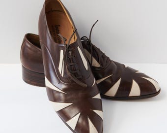 80s - Susan Bennis - Warren Edwards - Shoes - Men's - 9.5 - Br/Wh Leather