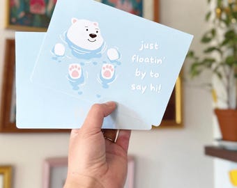 Floatin’ By || Cute Polar Bear, Hello Cards, Pen Pals, Long Distance, Multi Purpose Greeting Card