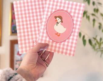 Bit Fancy || Cute Goose, Birthday, Pink Gingham, Multi Purpose Greeting Card
