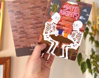 Skelet date-avond || Halloween, jubileum, verloving, date night, multifunctionele wenskaart