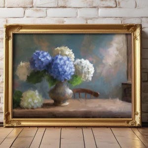 Hydrangea Still Life Painting | Floral Wall Art | Farmhouse Decor | Vintage Flower Print | Digital Download | High-Quality Art Print