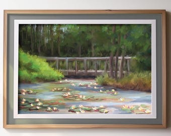 Water Lilies Painting: Impressionist Lily Pond Landscape (Digital Download)