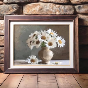 Vintage Daisies Painting | Art Download | Vintage Floral | Daisy Wall Art | Farmhouse Bedroom Print | Rustic Still Life | Gift of Art