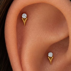 20G/18G/16G Spike CZ Threadless Labret Earring, Flat Back Push Pin, Piercing Stud